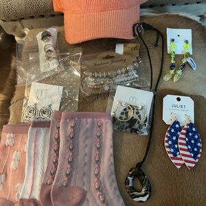 POL / Free People assorted jewelry, socks, and hat.  NWT